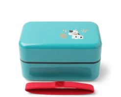 MIYA Company Bento Box Fortune Cat Teal Blue New