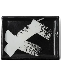 MIYA Company Black & White Brush Rectangle Platter Clearance