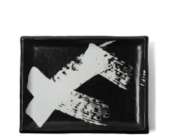 MIYA Company Black & White Brush Rectangle Platter Clearance