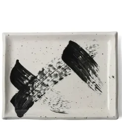 MIYA Company Black White Brush Rectangle Platter Hot