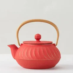 MIYA Company Cast Iron Teapot Red Wave Gold Handle Best
