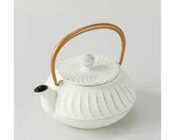 MIYA Company Cast Iron Teapot White Wave Gold Handle Sale