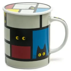 MIYA Company Cubist Cat 8 Oz. Lidded Mug - Gray Clearance
