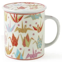 MIYA Company Origami Cranes 8 Oz. Lidded Mug - Pink Hot